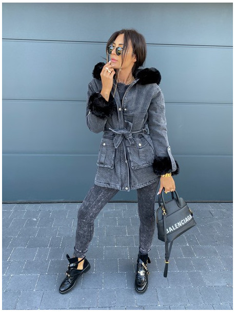 Kurtka parka jeans czarna z czarnym futerkiem Melania 17