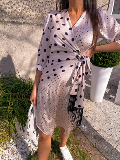 Sukienka midi wiązana w kropki beige Mona 54