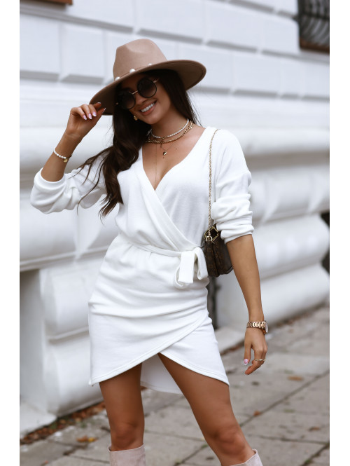 Sukienka mini przekładana biała Celina 48 - photo #3
