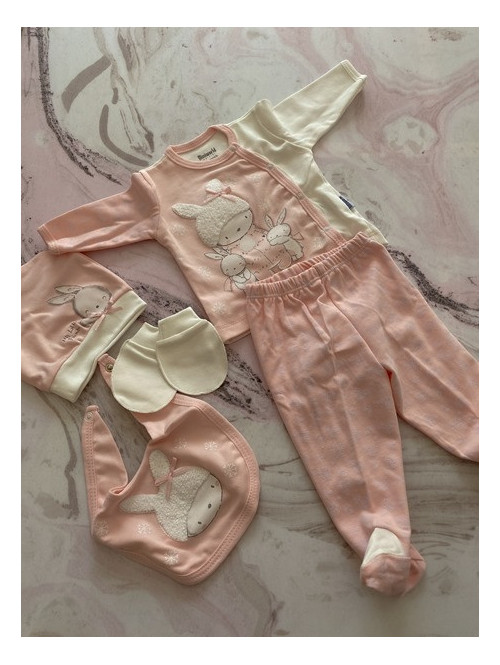 Mini komplet ubranek dziecięcych z króliczkiem brzoskwiniowy Babies 157 - photo #1