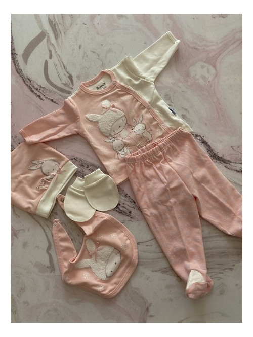 Mini komplet ubranek dziecięcych z króliczkiem brzoskwiniowy Babies 157 - photo #2