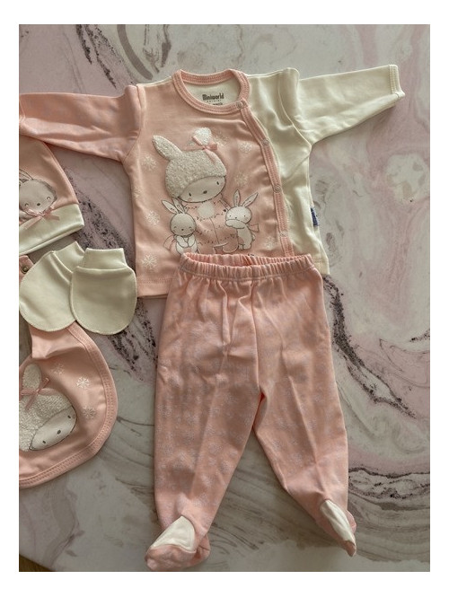 Mini komplet ubranek dziecięcych z króliczkiem brzoskwiniowy Babies 157 - photo #3