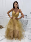 Sukienka maxi na ramiączkach brokatowa złota Francesca  09 - photo #0