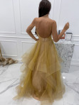 Sukienka maxi na ramiączkach brokatowa złota Francesca  09 - photo #3