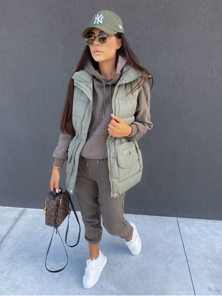 Komplet kamizelka + bluza i spodnie dresowe khaki Ferin 09