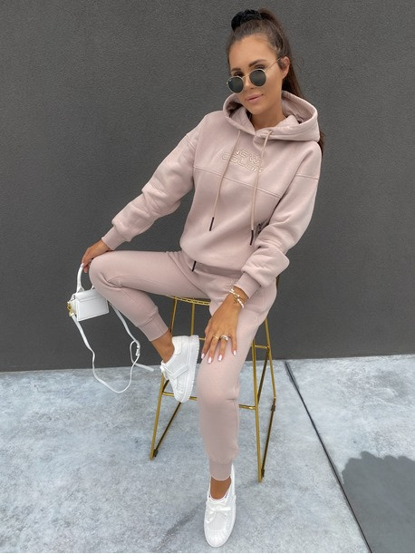 Komplet dresowy bluza z zamkami +spodnie pudrowy róż Adik 54