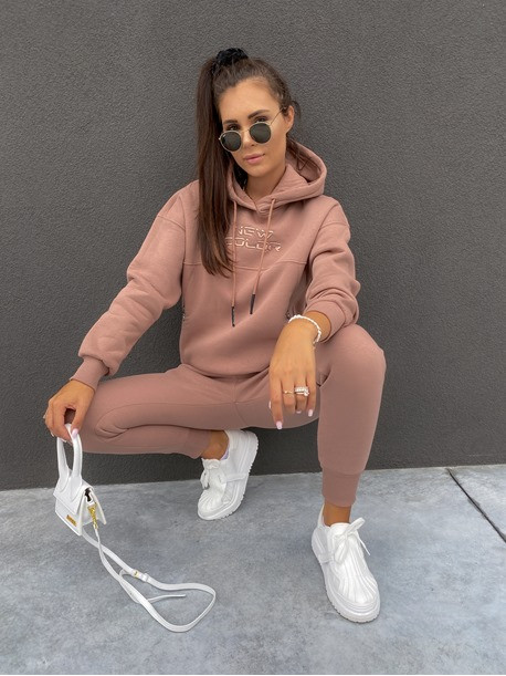 Komplet dresowy bluza z zamkami +spodnie brązowy Adik 54