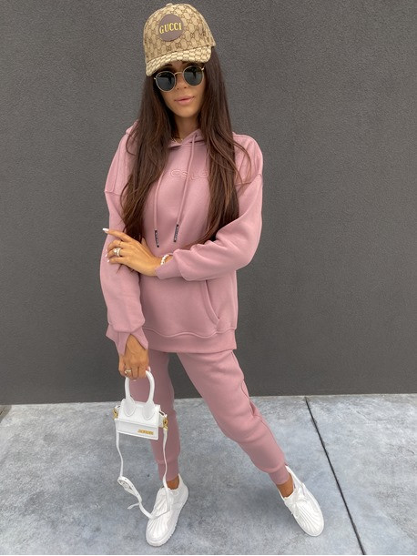 Komplet dresowy spodnie+bluza z kapturem i napisem "New Color" brudny róż Ramzes 54