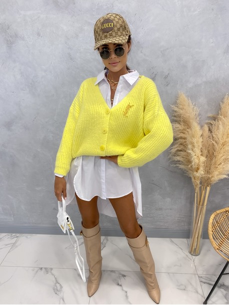 Sweter oversize zapinany na guziki żółty Ziana 09