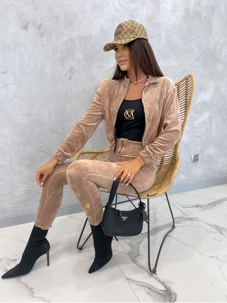 Komplet bluza + spodnie + top welurowy karmelowy Martin 139