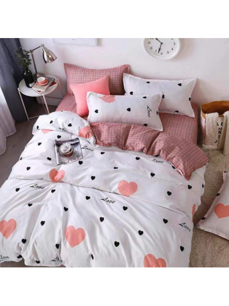 Komplet pościeli 2 częściowy 160 x200 cm wzór kraty +czarne serca Leros