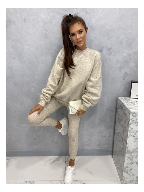 Legginsy w prążek z wysokim stanem piaskowy beż Teria 108 - photo #4