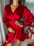 Sukienka mini satynowa na długi rękaw z paskiem czerwona Lorenz 54 - photo #4