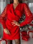 Sukienka mini z siateczkowym rękawem we wzorki czerwona Otta 02 - photo #4