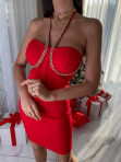 Sukienka mini wiązana na szyi z łańcuszkiem czerwona Kosma 54 - photo #4