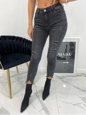 Spodnie jeansowe z zamkami szaro-czarne Adelia 26