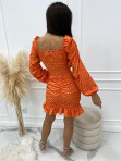 Sukienka mini z marszczeniami i falbaną wzór pantery różowo-pomarańczowa Ostylia 47 - photo #4