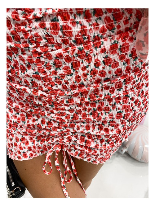 Sukienka mini a'la hiszpanka na długi rękaw czerwono-biała w kwiaty Rebi 89 - photo #7