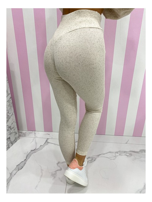 Legginsy w prążek z wysokim stanem piaskowy beż Teria 108 - photo #11