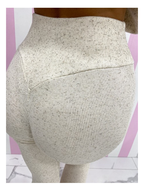 Legginsy w prążek z wysokim stanem piaskowy beż Teria 108 - photo #12