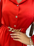 Sukienka satynowa mini na długi rękaw z łańcuszkiem czerwony Nizi 09 - photo #4