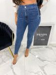 Spodnie z wiązaniem na boku ciemny jeans Teya 24 - photo #4