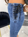 Spodnie z wiązaniem na boku ciemny jeans Teya 24 - photo #6