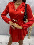 Sukienka satynowa mini na długi rękaw z łańcuszkiem czerwony Nizi 09 - photo #5