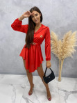 Sukienka satynowa mini na długi rękaw z łańcuszkiem czerwony Nizi 09 - photo #7