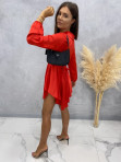 Sukienka satynowa mini na długi rękaw z łańcuszkiem czerwony Nizi 09 - photo #9