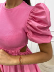 Sukienka z wycięciem na boku i bufkami różowa Anasti 09 - photo #12