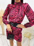 Sukienka we wzory z paskiem na długi rękaw różowo - czarna Selest 54 - photo #4