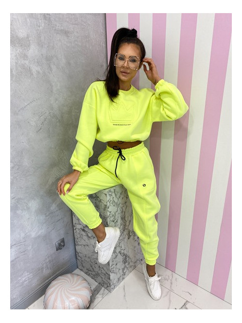 Neonowy żółty komplet dresowy bluza + spodnie z naszywką korony Werisa 128 - photo #38