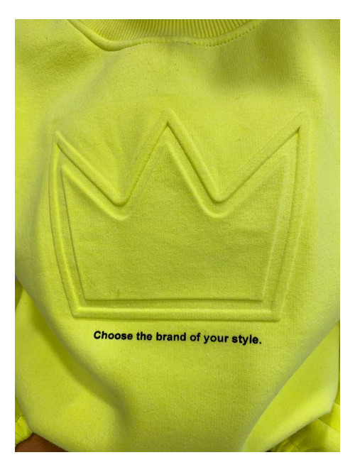 Komplet dresowy bluza + spodnie z naszywką korony  żółty neon Werisa 128 - photo #4