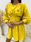 Sukienka z przeszyciami na długi rękaw + pasek żółta Rolzi 54 - photo #3