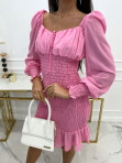 Sukienka mini na długi rękaw ze ściągaczem na długości różowa Linla 09 - photo #3