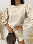 Bluza bez kaptura z napisem "La Perla Lifestyle" piaskowa  wykonana z konopii Sandin 47 - photo #5