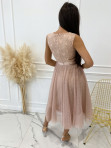 Sukienka midi z koronkowa górą  tiulowym dołem w kropeczki beż Polerina 09 - photo #2