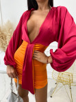 Sukienka mini satynowa z wiązaniem z przodu fuksjowo-pomarańczowa Onkela 09 - photo #4