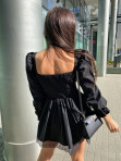 Sukienka mini na długi rękaw, rozkloszowana z koronką czarna Meg 89 - photo #7