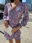 Sukienka mini z przekładanym dekoltem i falbanką na dole różowo-niebieska Jose 140 - photo #9