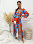 Sukienka maxi z wcięciem w talii i rozporkiem pomarańczowo-niebieska Wamosa 09 - photo #0