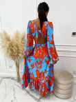 Sukienka maxi z wcięciem w talii i rozporkiem pomarańczowo-niebieska Wamosa 09 - photo #2