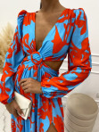 Sukienka maxi z wcięciem w talii i rozporkiem pomarańczowo-niebieska Wamosa 09 - photo #4