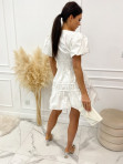 Sukienka mini z bufiastym krótkim rękawem biała Manula 09 - photo #4