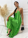 Sukienka maxi plisowana z wiązaniem na szyi zielona Amera 09 - photo #0