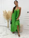Sukienka maxi plisowana z wiązaniem na szyi zielona Amera 09 - photo #1