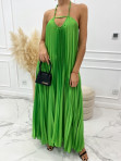 Sukienka maxi plisowana z wiązaniem na szyi zielona Amera 09 - photo #4