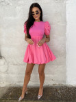 Sukienka z wycięciem na boku i bufkami różowa Anasti 09 - photo #0