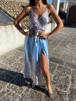 Sukienka maxi na ramiączkach w złote wzory błękitna Willia 09 - photo #3